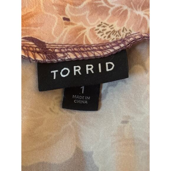 Torrid Womens Plus 1X Dusty Purple Floral Babydoll Wrap Top Stretch Shirt NO TIE - Picture 3 of 10